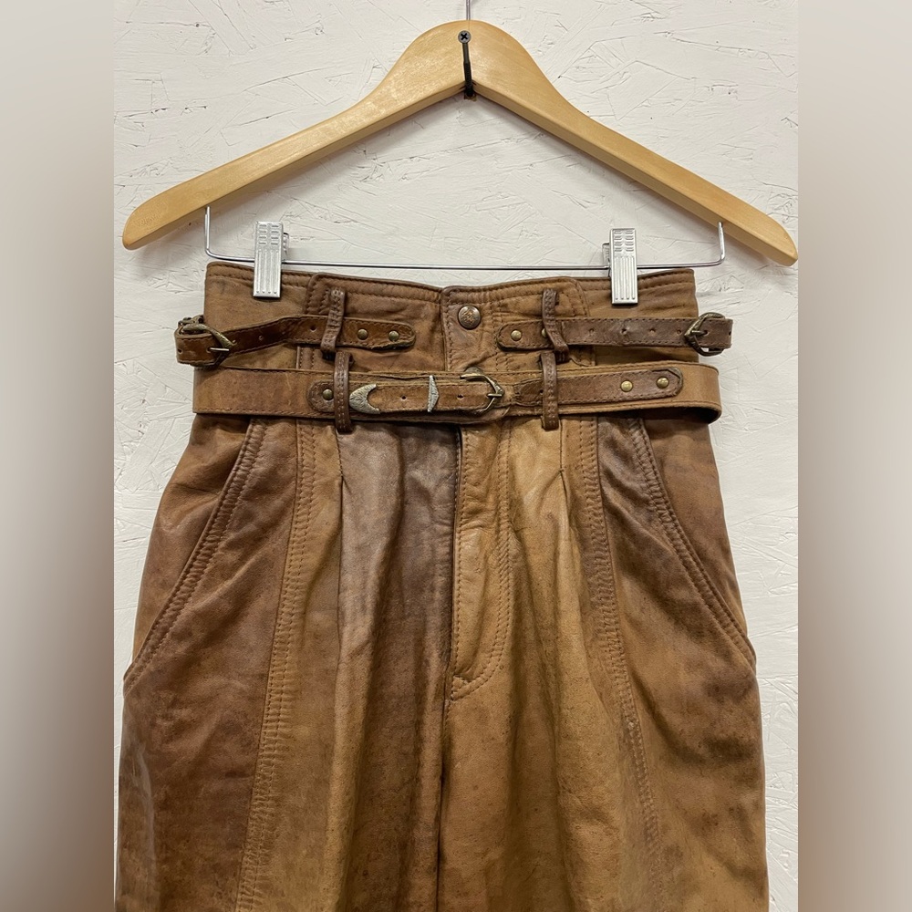 Rare Vintage 80s The Leather Ranch Western Pleated Brown Leather Pants, 00